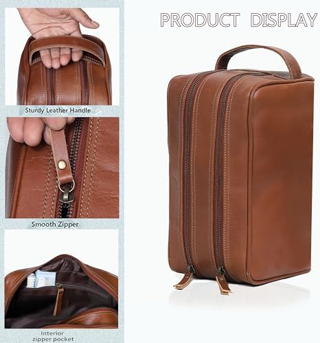 VC VINTAGE COUTURE Leather Toiletry Bag for Men Extra Large Leather Men's Toiletry Bag for Traveling Real Leather Dopp Kit for Men Leather Shaving Bag for Travel - Image 4