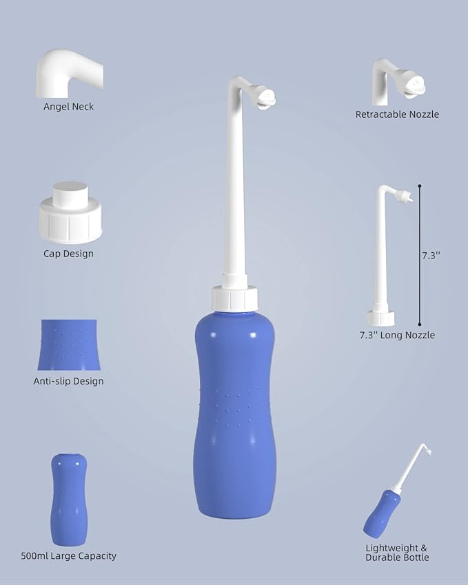 Hibbent Portable Bidet for Travel, Handheld Travel Bidet for Personal Hygiene Care, Personal Cleansing Use, Extended Nozzle, 17oz(500ml) Bathroom Toilet Spray, Purple