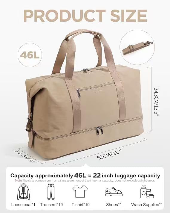 Oeihuivt Weekender Bags for Women with - 21 Inch Large Travel Duffel Bag Set with Shoe Compartment, Heavy-Duty nylon Carry On Overnight Tote Khaik-1A - Image 3