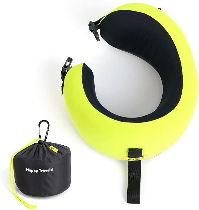 C CUSHION LAB Travel Pillow, Award-Winning Patented Ergonomic Design for Chin & Neck Support Memory Foam Neck Pillow, Compact Airplane Pillow for Traveling, Flight, Car (Spark, Medium) by CUSHIONLAB