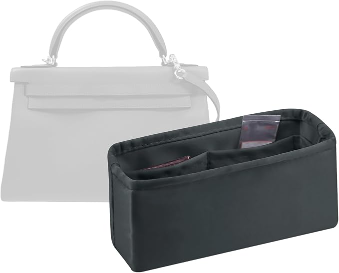 Women's Purse Organizer Insert - Satin & Lightweight Fabric with Inside Pockets, Portable for Commute, Travel, Shopping, and Evening, Multicolor Options, Fits for Kelly 20(Grismeyer, KL20) by KINGSINBAG