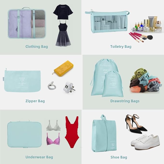 Packing Cubes for Suitcase, 9pcs Travel Luggage Packing Organizers Waterproof Travel Essentials Bag Clothes Shoes Storage Bags, Blue - Image 5
