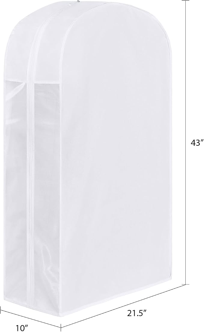 43" Premium Cotton Garment Bag for Hanging Clothes, Breathable Suit Bags for Closet Storage with Extre Large 10" Gusseted & Clear Window, Dust Cover with Zipper for Suits, Jacket, 1 Pack - Image 2