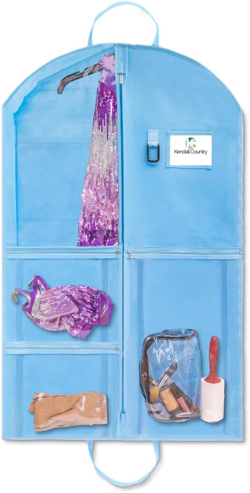 Waterproof Hanging Garment Bag 40 inch Clothes Bag with Gusset, 5 Pockets & Side Zip for Dance Costumes, Sports, Skating, Theatre, Beauty Pageants & More by Kendall Country, Sky Blue - Image 5