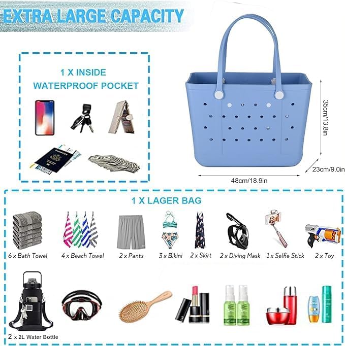 Juyeesm X Large Rubber Tote Bag for Boat, Beach, Pool-XL,18.9 * 13.8 * 8in | Oversized Rubber Beach Bags, Washable Beach Tote Bag, Durable Travel Bags for Work, Sport - Image 6