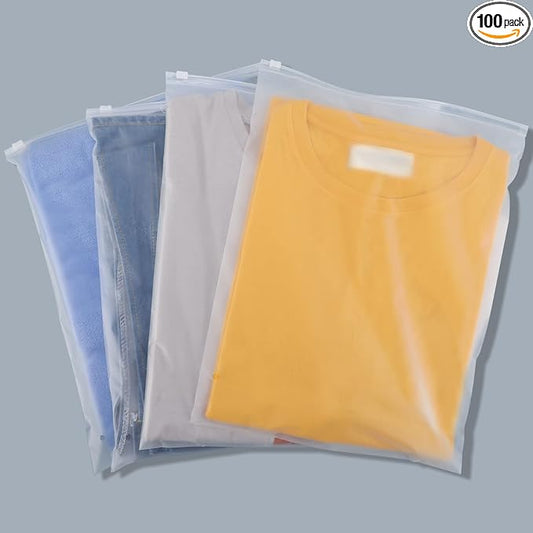 Clothes Packaging Bags for Shipping, 100 Count 11x15 inch Frosted Zipper Plastic Bags for Clothing, Thick Plastic Bag for Packaging T-Shirt, Shirt, Document, 3 Mil, with Vent Holes Storage Bag by Svaldo