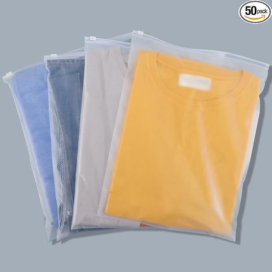 Clothes Packaging Bags for Shipping, 50 Count 14x20 inch Frosted Zipper Plastic Bags for Clothing, Thick Plastic Apparel Bag for Packaging T-Shirt, Shirt, Document, 3 Mil, with Vent Holes by Svaldo