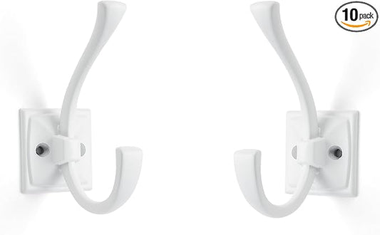 Large Wall Hooks 10 Pack White Coat Hooks Hardware Towel Hooks for Hanging Coats 4.35 Inch Double Robe Hooks Wall Mounted with Screws for Key, Towel, Bags, Cup, Hat by ZAUYX