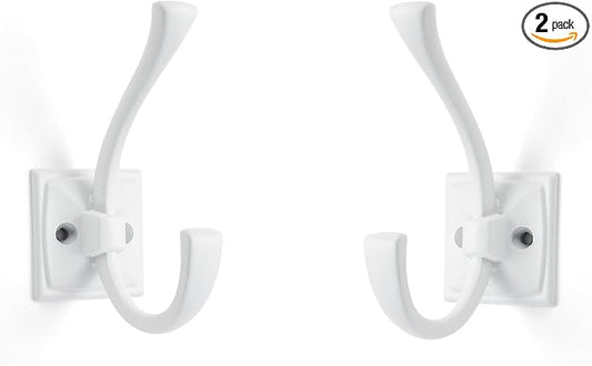 Large Wall Hooks 2 Pack White Coat Hooks Hardware Towel Hooks for Hanging Coats 4.35 Inch Double Robe Hooks Wall Mounted with Screws for Key, Towel, Bags, Cup, Hat by ZAUYX