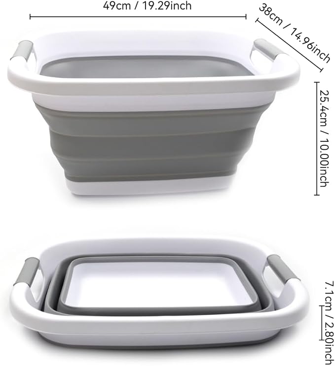SAMMART Set of 2-25L (6.6 gallon) Collapsible Laundry Basket/Tub-Foldable Storage Container/Organizer-Portable Washing Bin - Space Saving Hamper, Water capacity: 20L (5.28 gallon) (2, Grey) - Image 3