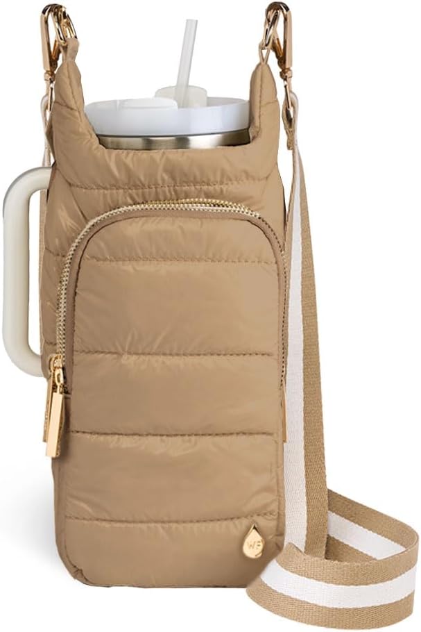 WanderFull Original HydroBag Handle®, Zipper for Handle, 40 oz Water Bottle Holder w/Strap, Crossbody Carrier Bag w/Phone Pocket - Khaki by WanderFull
