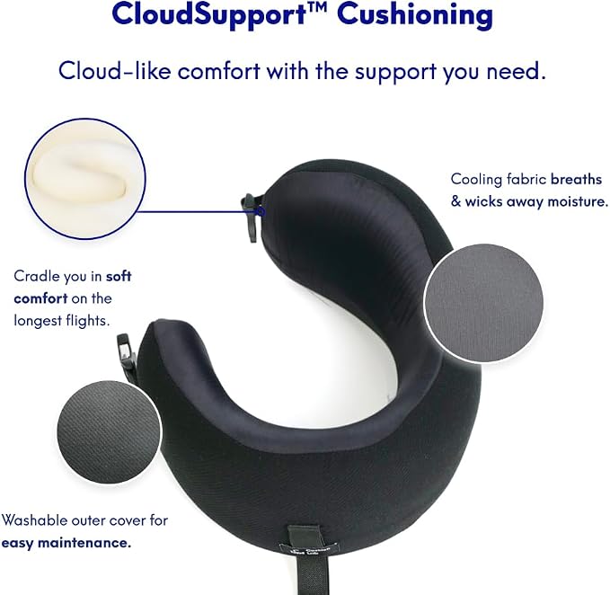 C CUSHION LAB Extra Support Travel Pillow, Award-Winning Patented Ergonomic Design for Chin & Neck Support Memory Foam Neck Pillow, Compact Airplane Pillow for Traveling, Flight, Car (Black, Medium) - Image 5