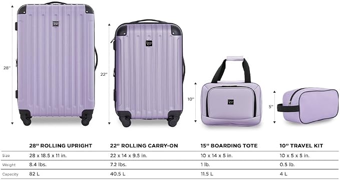Travelers Club Midtown Hardside 4-Piece Luggage Travel Set, Lilac - Image 2