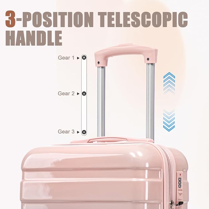 Gradient Color Suitcase 2-Piece Set, 20" Rotating Wheel Suitcase with 14" Cosmetic Case, Lightweight Durable Hardshell Luggage with 360° Spinner Wheels for Travel, Women & Girls (Blue+Pink) - Image 3