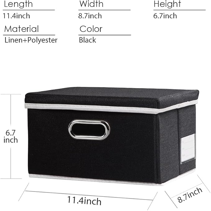PRANDOM Storage Boxes with Lids [3-Pack] Fabric Collapsible Storage Bins Organizer Containers Baskets Cube with Cover for Home Bedroom Closet Office Nursery Black（11.4X8.6X6.7 - Image 3