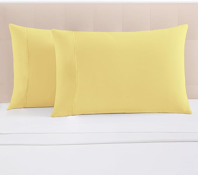 Pizuna 100% Cotton Pillow Cases Queen Size Set of 2 Luxury 1000 Thread Count Sateen Weave Long Staple Cotton Hotel Quality Envelope Closure Pillow Covers Fits Standard/Queen Pillows - Mellow Yellow by Pizuna