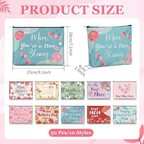 Landical 50 Pcs Mother's Day Makeup Bags Bulk, Mom Canvas Cosmetic Bags Gifts for Women, Toiletry Zipper Pouch Travel Vacation Essentials, Mother Gift Bag for Mom Party Favors Supplies - Image 2