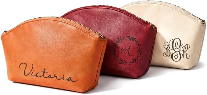 Personalized Makeup Bag • Genuine Leather Custom Cosmetic Bag • Mini Bag for Purse • Leather Make Up Pouch • Custom Toiletry Bag • Customized Bag with Name or Initials • Makeup Accessories for Women by DaniqueJewelry