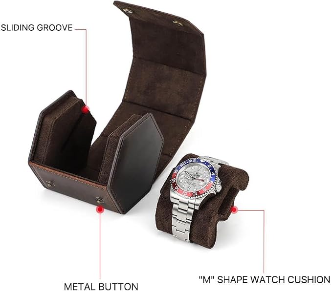 Hiram Genuine Leather Hexagon Watch Roll Travel Case, Leather 1-Watches Roll Case with Removable Pillow Cushion for Treasured Watches and Bracelets - Image 2
