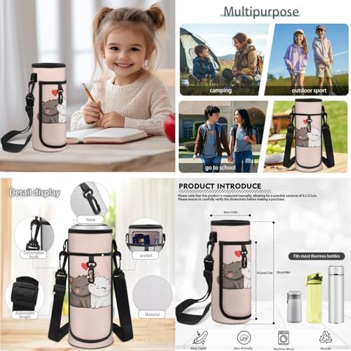 4Pcs Kid's Backpack Set Cute Cartoon Cat Schoolbag with Lunch Bag Pencil Case and Water Bottle Holder for Elementary School Bag Bookbag 17 Inch Daypack Pink - Image 7