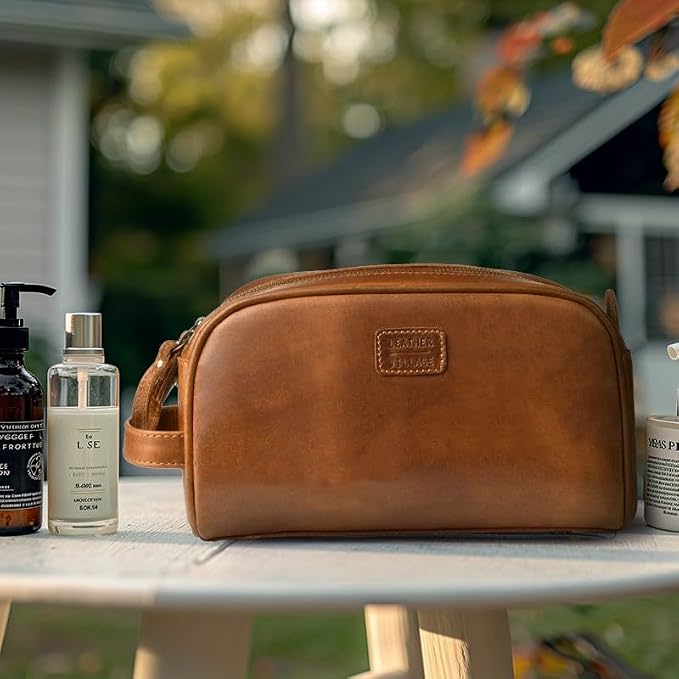 LEATHER VILLAGE Genuine Leather Toiletry Travel Bag With Waterproof Lining - Sun Tan | King-Size Handcrafted Vintage Dopp Kit Bag, Shaving & Bathroom Organizer, Gift for Men & Women - Image 7