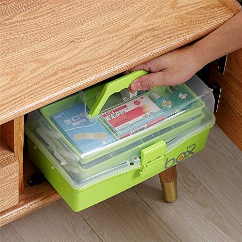 Kinsorcai 2PCS 12'' Three-Layer Clear Plastic Storage Box/Tool Box, Multipurpose Organizer and Portable Handled Storage Case for Art Craft and Cosmetic (Green) - Image 6