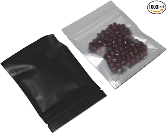 PABCK 1000Pack 2.9x3.9inch Resealable Black Mylar Bags Front Clear Foil Bag | (2.5x2.7inch Inside Size) Zipper Lock Food Storage Bags Heat Seal Coffee Foil Packaging Pouch for Sample Powder Crafts Supply by PABCK