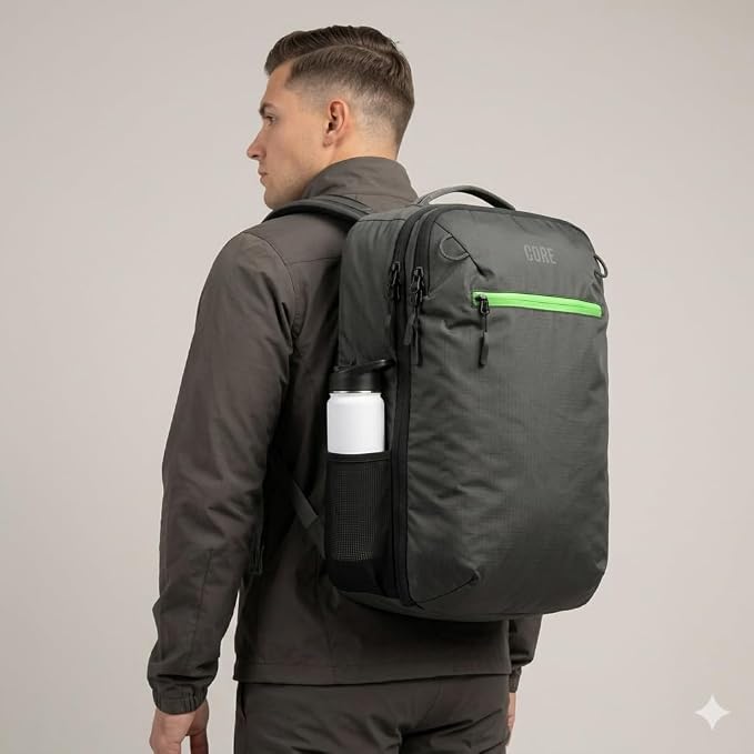 COR Surf Travel Backpack Carry On Backpack for Airplanes - Island Hopper 2.0 - Travel Backpack with Clamshell Design -Black with Green Zipper - Image 5