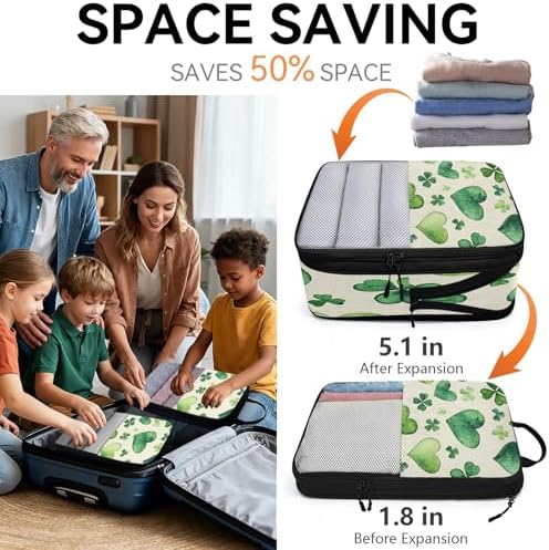 Clover Shamrock Irish St Patrick's Day Compressible Packing Cubes for Suitcase 6 Set Lightweight Expandable Compression Packing Travel Luggage Organizer - Image 6