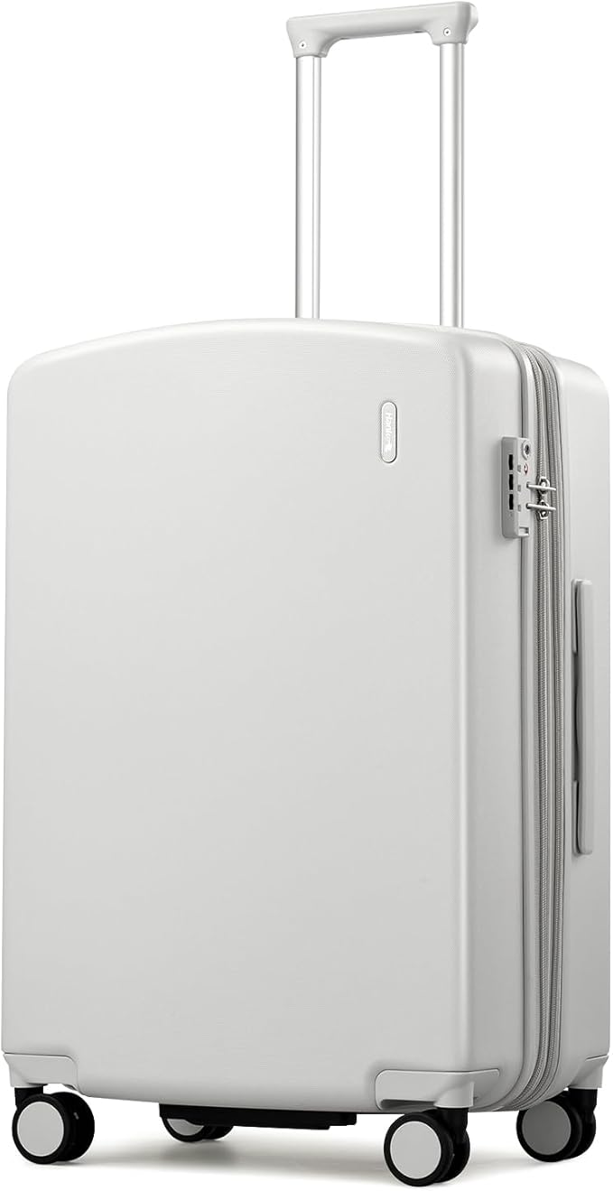 Hanke 24 Inch Expandable Hard Sided Luggage with Spinner Wheels, Checked Luggage for Travel, Hard Shell Suitcases With Wheels Durable Medium Suitcase for Woman Men with Tsa Lock(Smoke White) by Hanke