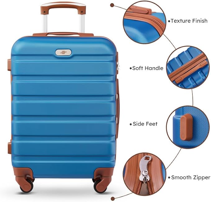 Suitour Luggage Sets 5 Piece, 20, 24, 28 inch Hardside Carry-on and Checked Suitcase Set with Expandable Travel Duffle Bag Sets（Blue Brown） - Image 6
