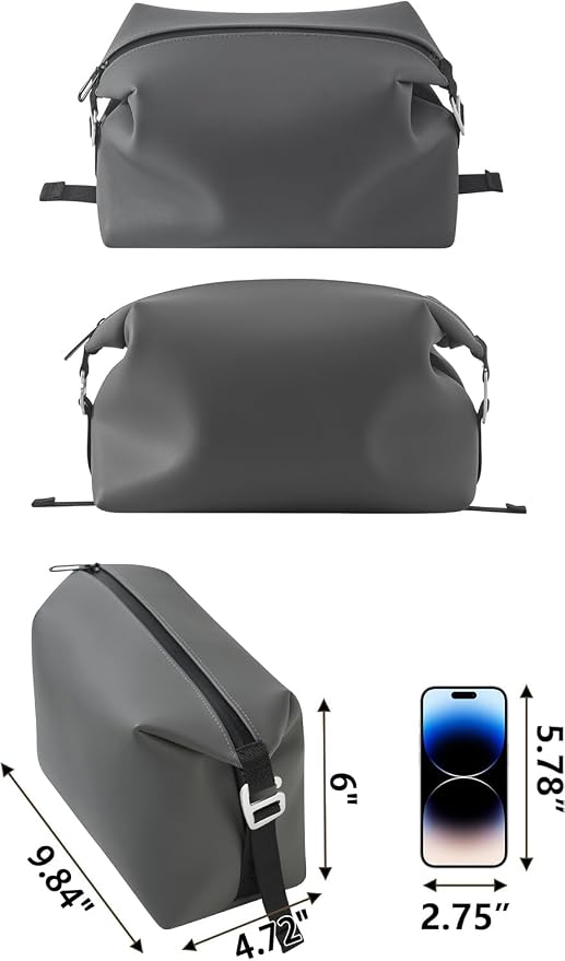 6"x 9.84" 4.5L Large Silicone Toiletry Bag,Waterproof Leakproof Foldable Travel Organizer,Dopp Kit Alternative for Men & Women,Grey - Image 4