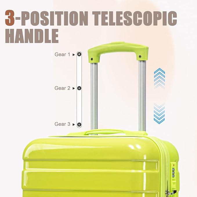Gradient Color Suitcase 2-Piece Set, 20" Rotating Wheel Suitcase with 14" Cosmetic Case, Lightweight Durable Hardshell Luggage with 360° Spinner Wheels for Travel, Women & Girls (Green+Yellow) - Image 3
