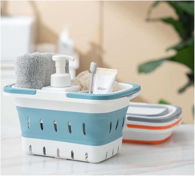 4 Pack Collapsible Plastic Shower Caddy Basket with Handles, Box Storage Organizer Laundry Bin for Bathroom, Kitchen, Dorm,Gym - Image 6