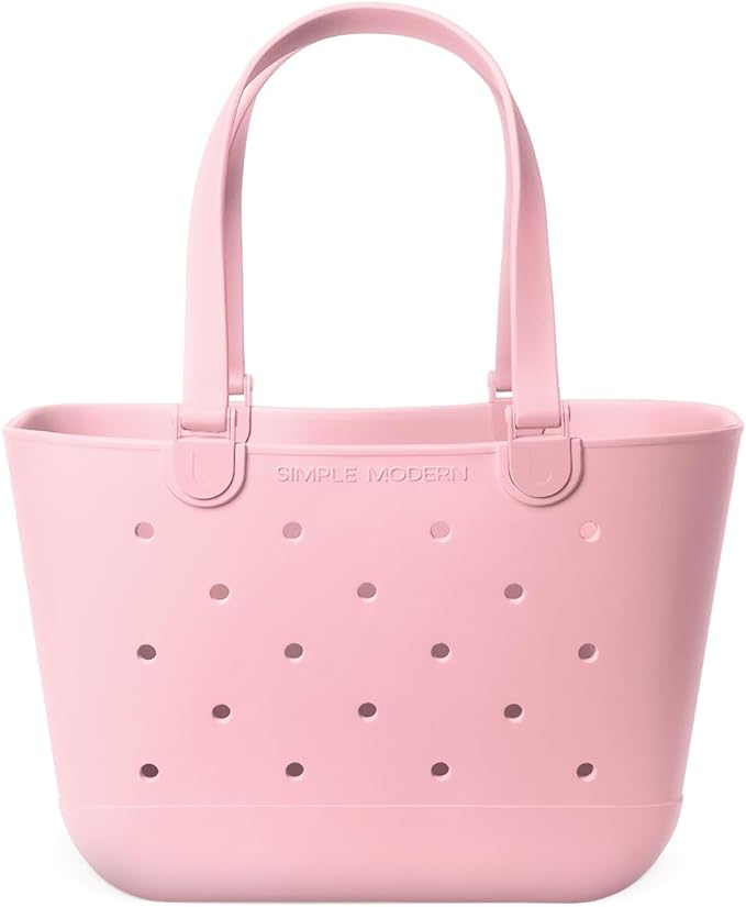 Simple Modern Large Beach Bag | Waterproof Getaway Rubber Tote with Zipper Pocket for Travel, Pool, Boat, Groceries, Sports | Blush by Unknown