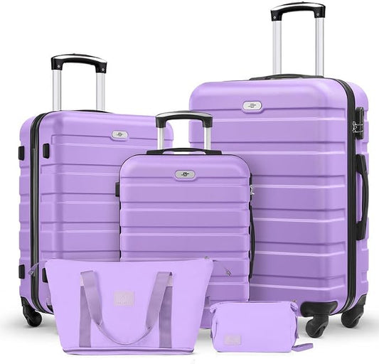 Suitour Luggage Sets 5 Piece, 20, 24, 28 inch Hardside Carry-on and Checked Suitcase Set with Expandable Travel Duffle Bag Sets（Purple） by Suitour