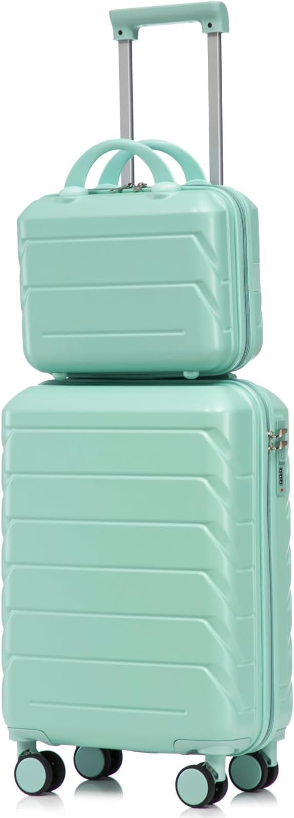 2-Piece ABS Hard Shell Lightweight Carry-On Luggage Set (14" & 20"), 360-Degree Spinner Wheels, Adjustable Telescopic Handle and Combination Lock for Travel, Mint Green by LUCCALILY