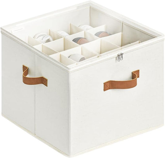 StorageWorks Shoe Organizer for Closet, Shoe Storage Cubby Containers with Adjustable Dividers and Clear Cover, Fits up to 16 Pairs, Foldable Shoe Storage Box for Closet, Entryway, Beige by StorageWorks