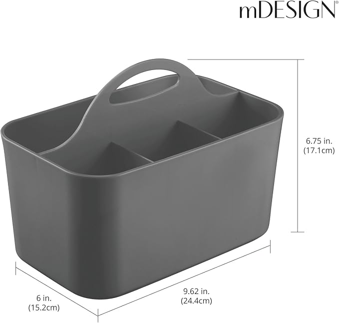 mDesign Small Plastic Shower/Bath Storage Organizer Caddy Tote with Handle for Dorm, Shelf, Cabinet - Hold Soap, Shampoo, Conditioner, Combs, Brushes, Lumiere Collection, Dark Gray - Image 3