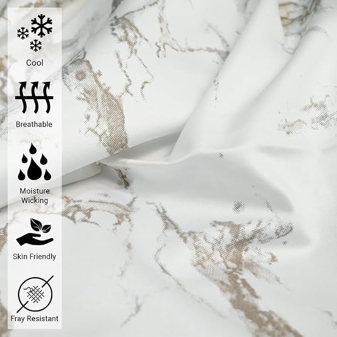Pizuna Pure 100% Cotton Flat Sheets Only Full Carrara Marble Taupe (1 PC), Luxurious 400 Thread Count Long Staple Cotton Sateen with 4" Hem (Combed Full Flat Sheet Only Cotton) - Image 2