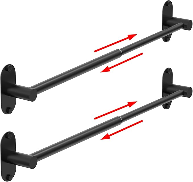 Towel Bar, Adjustable 14.4inch - 25.2inch Towel Rack, Self Adhesive Wall Mounted for Bathroom Kitchen Hand Towel Holder Cloths Hanger 304 Stainless Steel Organizer Single Bar (2, Matte Black) by MIROAMZ