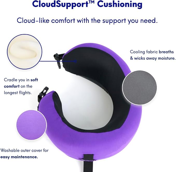 C CUSHION LAB Travel Pillow, Award-Winning Patented Ergonomic Design for Chin & Neck Support Memory Foam Neck Pillow, Compact Airplane Pillow for Traveling, Flight, Car (Royal Purple, Medium) - Image 5