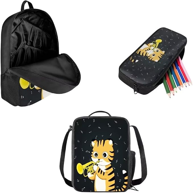 Mumeson Cartoon Cat Design Backpack Large Capacity Book Bags Daypack Casual Lightweight Satchel with Insulated Thermal Lunch Handbag Crossbody Bag and Pencase 3 Pieces - Image 2
