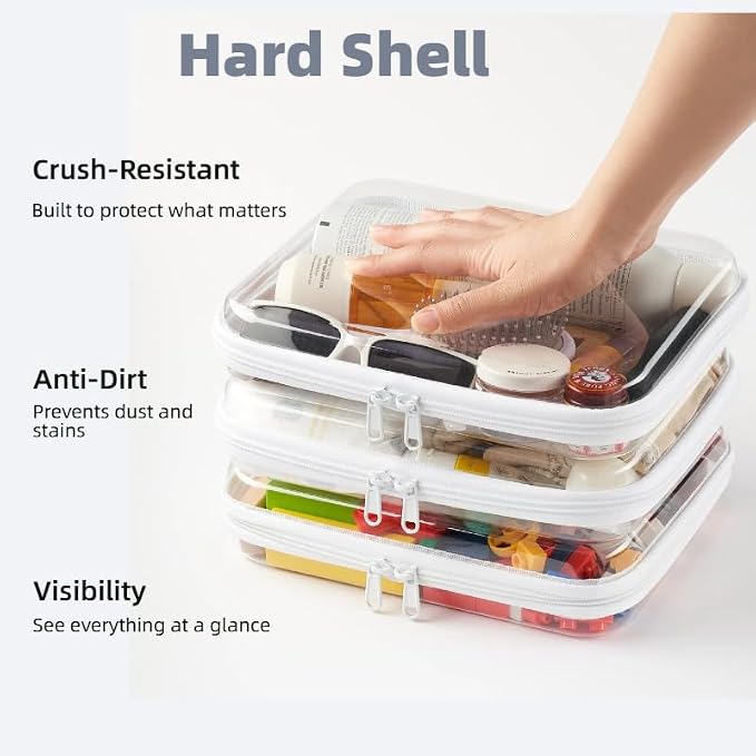3-Pack Medium Clear Hard Shell Zipper Pouches, Clear Zipper Bags | Hard Case Pouches for Purse & Diaper Bag Organizer,and Travel Essentials（3M） - Image 3