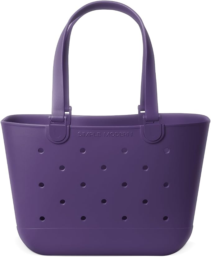 Simple Modern Large Beach Bag | Waterproof Getaway Rubber Tote with Zipper Pocket for Travel, Pool, Boat, Groceries, Sports | English Violet by Unknown