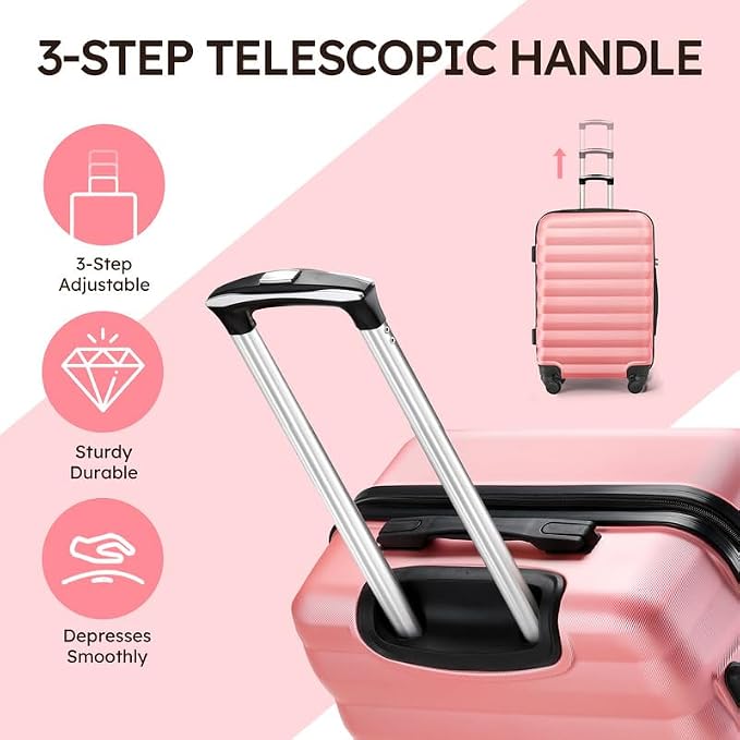 Luggage Sets for Women 3 Piece ABS Hardshell Suitcase with Spinner Wheels with 6PC Packing Bags(20/24/28inch) - Image 3