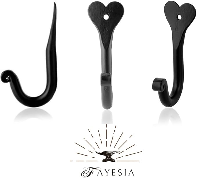 Handmade Wall Mounted Coat Hooks - Heart Shaped Decorative Hooks with Screws & Fittings - Wrought Iron Door Hooks for Hanging Towels, Bags & Hats (Set of 5) - Image 7