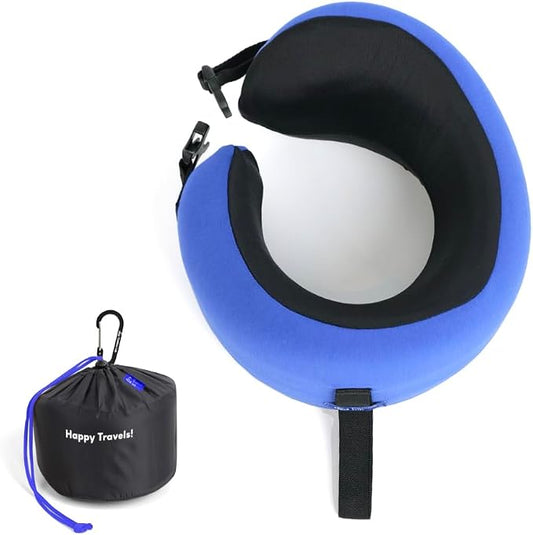 C CUSHION LAB Travel Pillow, Award-Winning Patented Ergonomic Design for Chin & Neck Support Memory Foam Neck Pillow, Compact Airplane Pillow for Traveling, Flight, Car (Cobalt Blue, Medium) by CUSHIONLAB