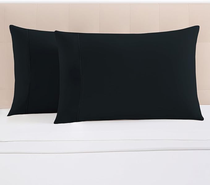 Pizuna 100% Cotton Pillow Cases King Size Set of 2 Luxury 1000 Thread Count Sateen Weave Long Staple Cotton Hotel Quality Envelope Closure Pillow Covers Fits King Pillows - Black by Pizuna