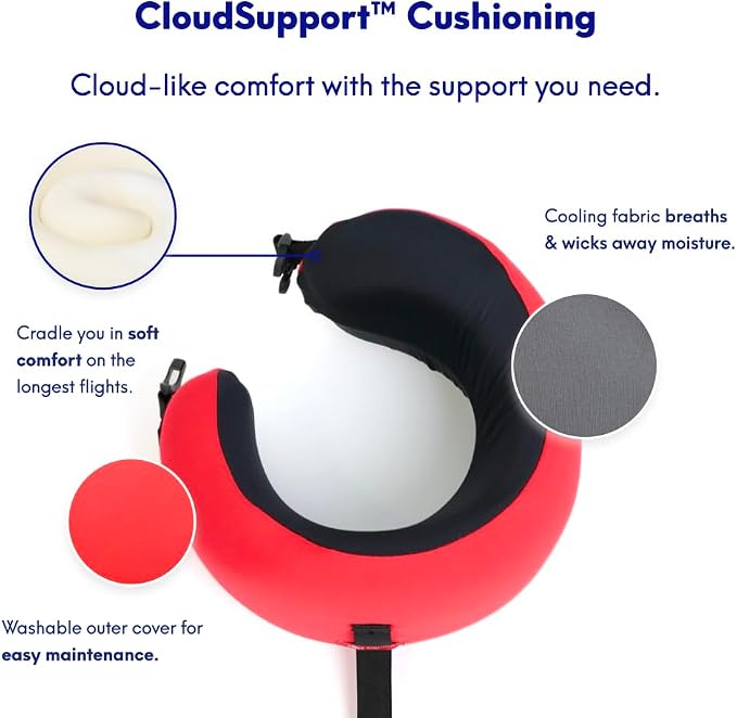 C CUSHION LAB Travel Pillow, Award-Winning Patented Ergonomic Design for Chin & Neck Support Memory Foam Neck Pillow, Compact Airplane Pillow for Traveling, Flight, Car (Bold Red, Medium) - Image 5
